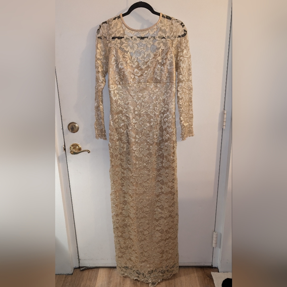 Jessica McClintock Lace Gold Dress Gown Size 10 Vintage Wedding Prom Gunne Sax